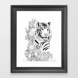 Sunflower Tiger: floral tiger print Framed Art Print
