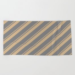 [ Thumbnail: Tan and Grey Colored Pattern of Stripes Beach Towel ]