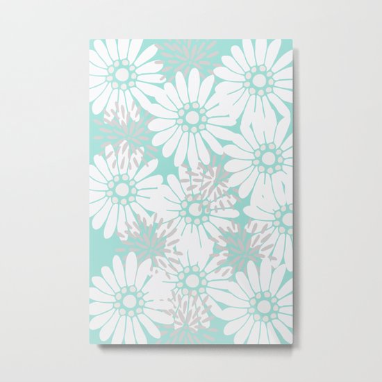 Summer Flowers Turquoise Metal Print