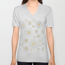 white daisy pattern watercolor V Neck T Shirt