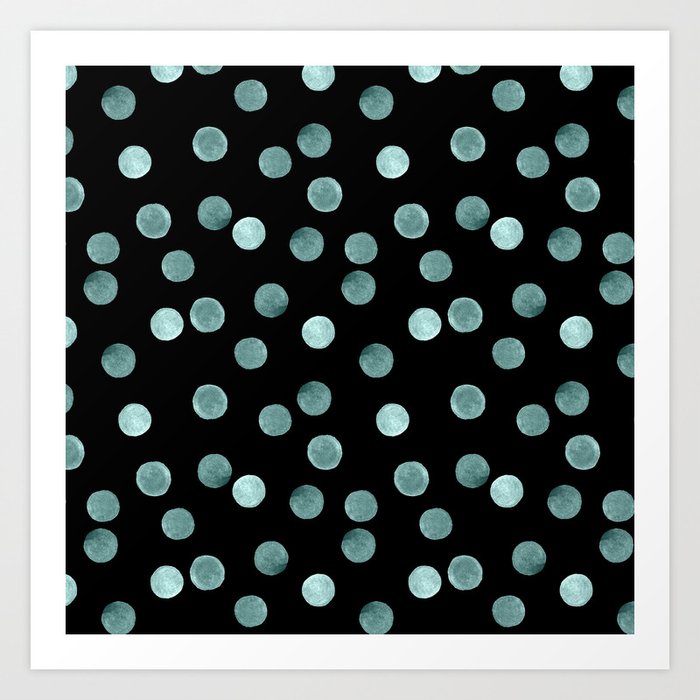 Blue Polka Dots On A Black Background Watercolor Pattern Art Print By Decoli Society6