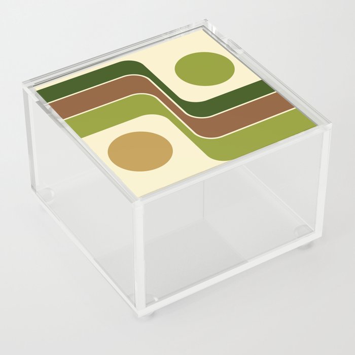 Retro Geometric Design 751 Green Brown Gold and Beige Acrylic Box