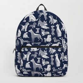 Geometric sweet wet noses // navy blue background white dogs Backpack