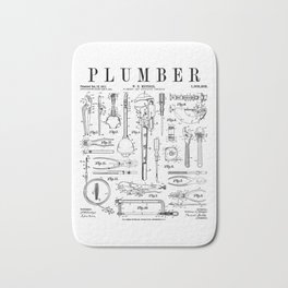 Plumber Plumbing Wrench And Tools Vintage Patent Print Bath Mat