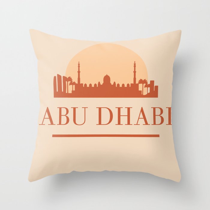 ABU DHABI UAE CITY SKYLINE EARTH TONES Throw Pillow by deificus Art