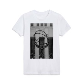 NYC Atlas in Rockefeller Center Statue in Black and White Kids T Shirt