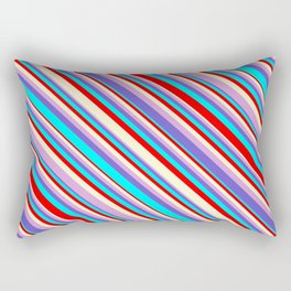 [ Thumbnail: Eyecatching Light Yellow, Plum, Slate Blue, Aqua & Red Colored Stripes/Lines Pattern Rectangular Pillow ]