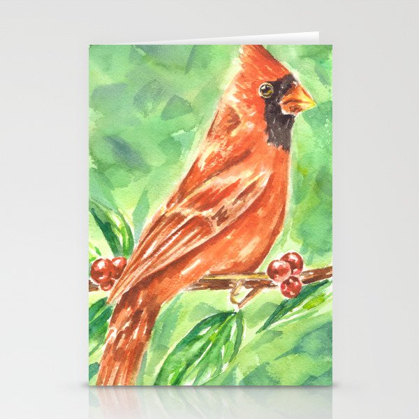 Winter Cardinal Bird Watercolor Painting Stationery Cards By Erika Lancaster Society6