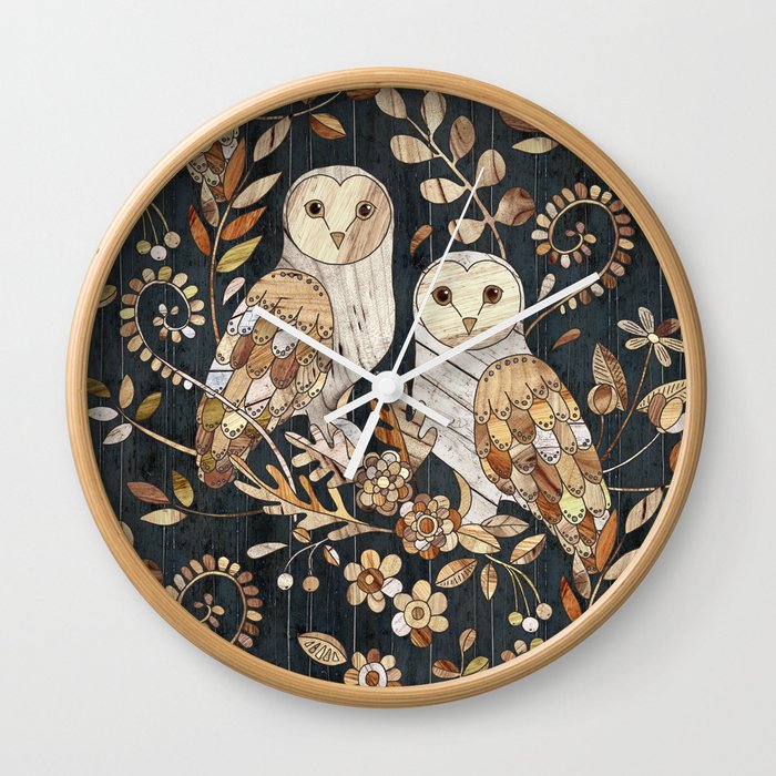 Wooden Wonderland Barn Owl Collage Wall Clock