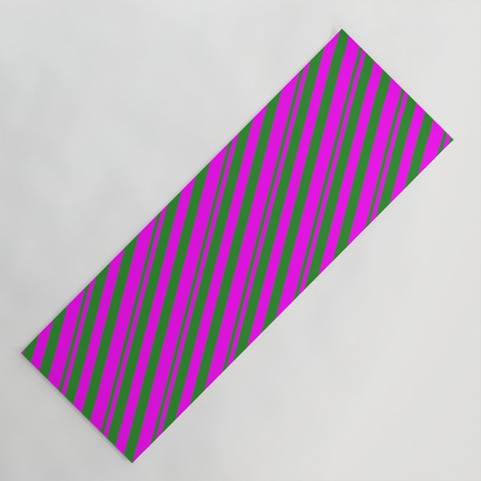 Forest Green and Fuchsia Colored Lined/Striped Pattern Yoga Mat