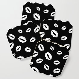 Lipstick kisses on black background. Digital Illustration background Coaster
