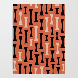 Retro Mid Century Modern Abstract Pattern 622 Black Orange and Cream Poster