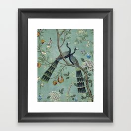 A Teal of Two Birds Chinoiserie Framed Art Print
