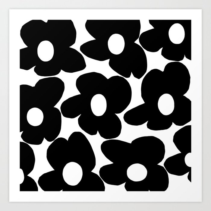 Black Retro Flowers White Background #decor #society6 #buyart Art Print