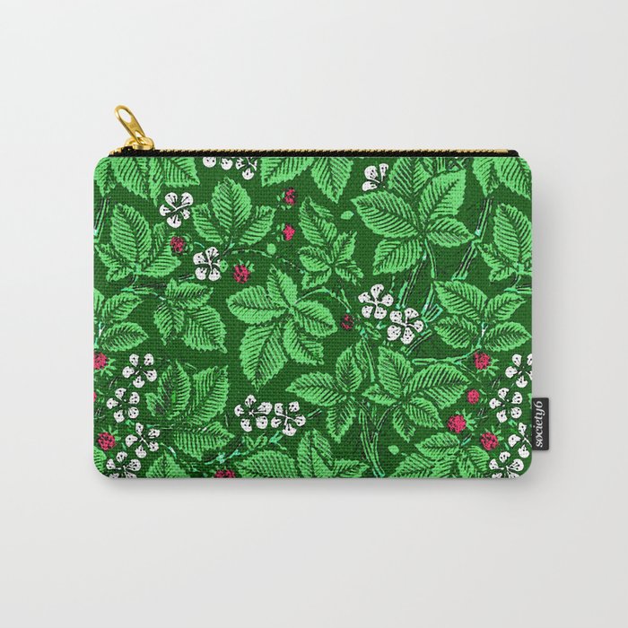Art Nouveau Strawberries and Leaves, Emerald Green Carry-All Pouch