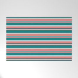 [ Thumbnail: Light Coral, Teal, and Light Grey Colored Lined/Striped Pattern Welcome Mat ]