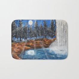 Next Frontier Bath Mat | Waterfall, Acrylic, Fullmoon, Pinetrees, Painting, Moonlight, Kerrysandhu, Frontier, Moon, Reflections 