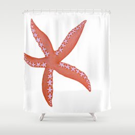 Orange Starfish ~ white background Shower Curtain