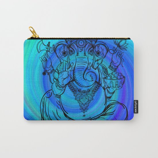 Lord Ganesha on Blue Spiral Carry-All Pouch