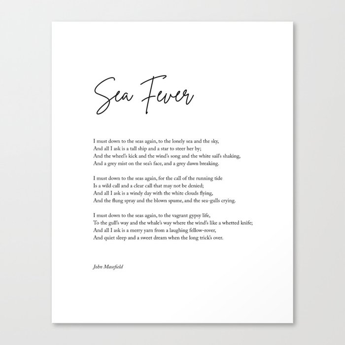Sea Fever - John Masefield Poem - Literary Print 1 - Typography Canvas Print