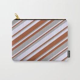 [ Thumbnail: Lavender, Sienna & Dark Grey Colored Lines/Stripes Pattern Carry-All Pouch ]