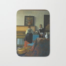 The Music Lesson, 1662-1663 by Johannes Vermeer Bath Mat