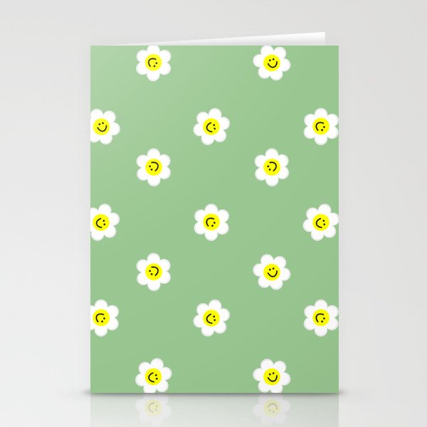 Happy White Daisies Sage Green Stationery Cards