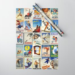 Vintage Skiing Posters Wrapping Paper