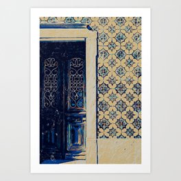 Lisbon Elegance: Door and Tiles Illustration Art Print