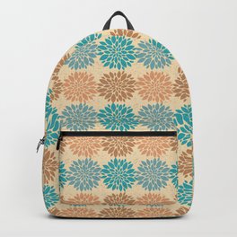 blue cream brown floral nautical sea anemone medallion Backpack