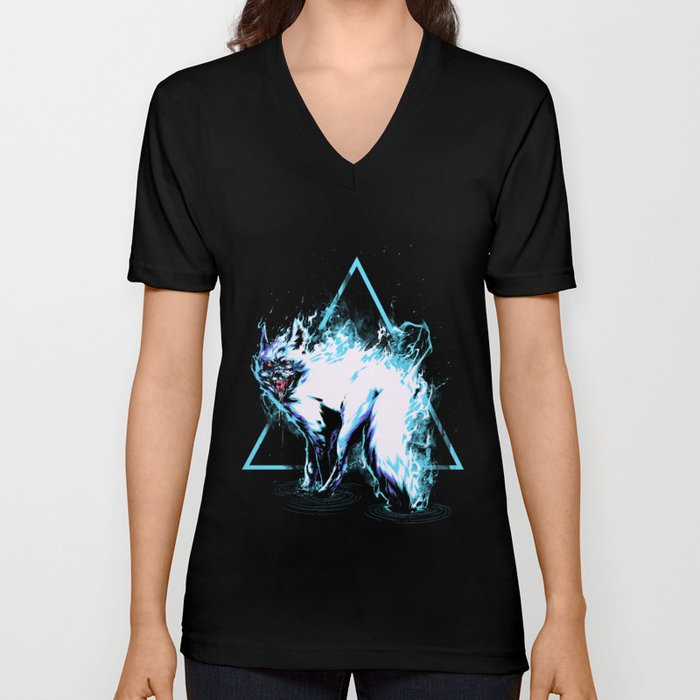 flaming Fox V Neck T Shirt