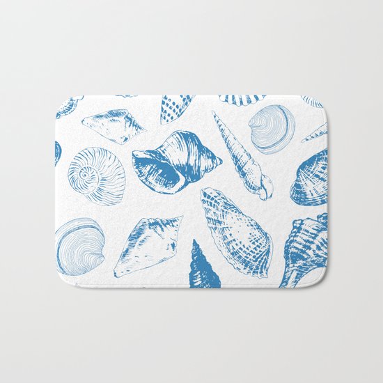 Tropical underwater creatures in blue and white Bath Mat