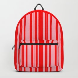 [ Thumbnail: Red & Light Pink Colored Lines/Stripes Pattern Backpack ]
