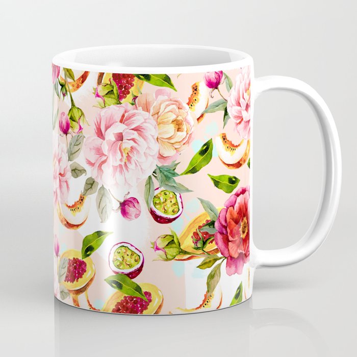 Pattern flowers and tropical fruits Coffee Mug