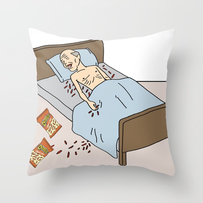 Old Man In Bed w/ Cheetos Throw Pillow