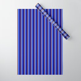 [ Thumbnail: Sienna, Dark Blue, and Royal Blue Colored Lined Pattern Wrapping Paper ]