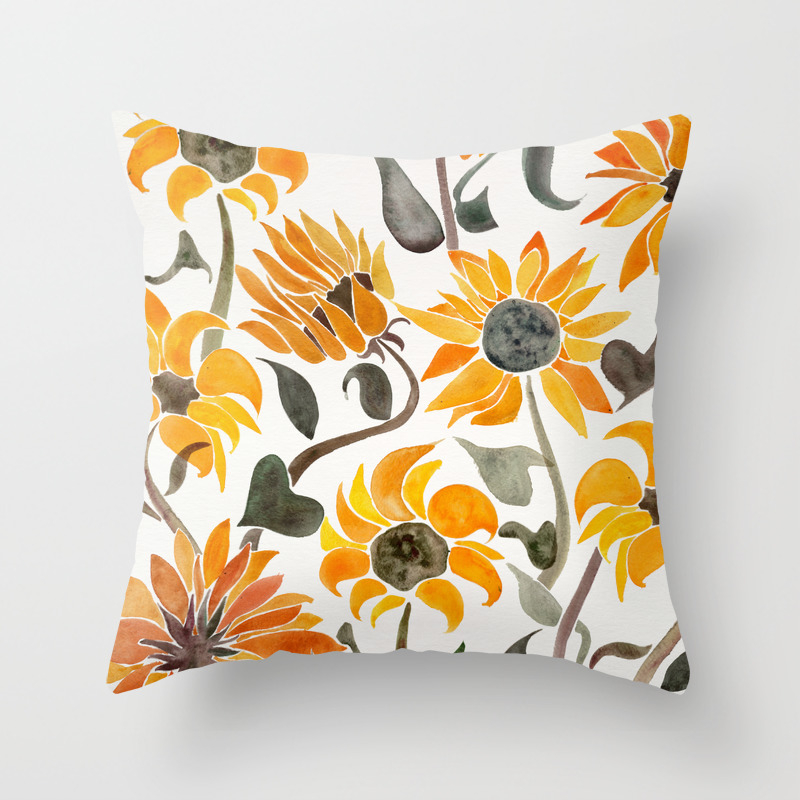 Sunflower Watercolor Yellow Black Palette Throw Pillow By