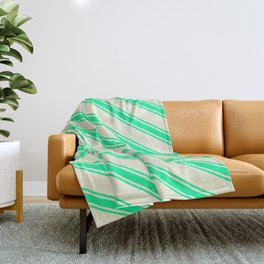 [ Thumbnail: Beige and Green Colored Stripes/Lines Pattern Throw Blanket ]