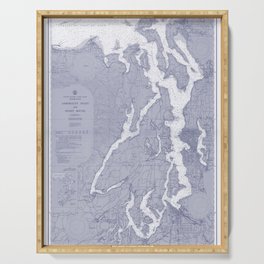 Puget Sound Washington State Nautical Chart Map Print 1956 Blue, Map Art Prints Serving Tray