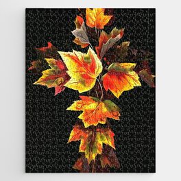 Christian Cross of Autumnal Leaves Acrylic Art Jigsaw Puzzle