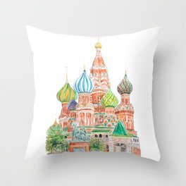 Moscow Saint Basil's Cathedral watercolor on background  Throw Pillow