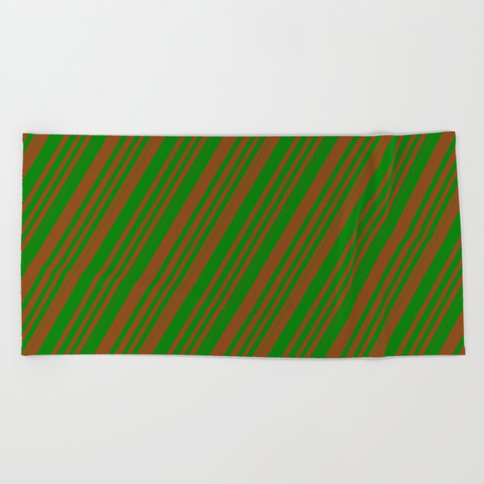 Brown & Green Colored Stripes Pattern Beach Towel