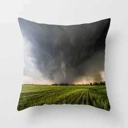 Beautiful Storm - Tornado Emerges From Rain Over Wheat Field in Kansas Throw Pillow