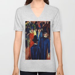 Berlin Strassenszene, Berlin Street Scene, 1913-1914 by Ernst Ludwig Kirchner V Neck T Shirt