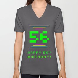 [ Thumbnail: 56th Birthday - Nerdy Geeky Pixelated 8-Bit Computing Graphics Inspired Look V Neck T Shirt V-Neck T-Shirt ]
