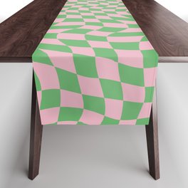 Green & Pink Warped Checkerboard Table Runner