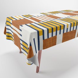 Bold minimalist retro stripes // midnight blue goldenrod yellow and copper brown geometric grid  Tablecloth