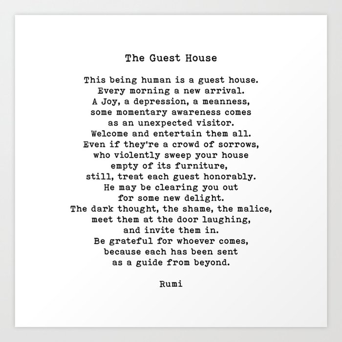 This Being Human Is A Guest House Quote, Rumi Quote Art Print