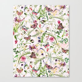 Scandinavian Midsummer Dried Wildflower Watercolor Meadow With Butterflies12 Canvas Print