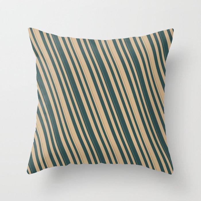 Tan & Dark Slate Gray Colored Stripes/Lines Pattern Throw Pillow